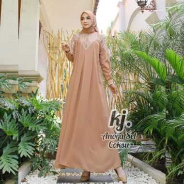 gamis pesta khadijah mode Anora set Free hijab Sampai Jumbo Jumbo Coksu