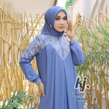gamis pesta khadijah mode Anora set Free hijab Sampai Jumbo Jumbo Denim