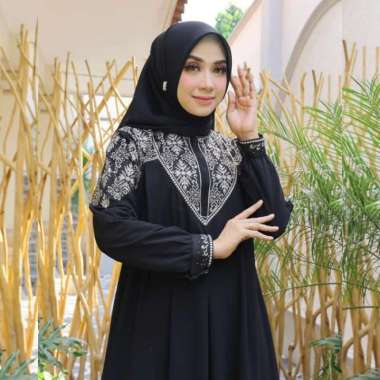 gamis pesta khadijah mode Anora set Free hijab Sampai Jumbo Jumbo Hitam