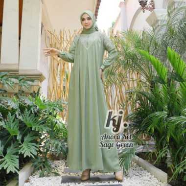 gamis pesta khadijah mode Anora set Free hijab Sampai Jumbo Jumbo Sage