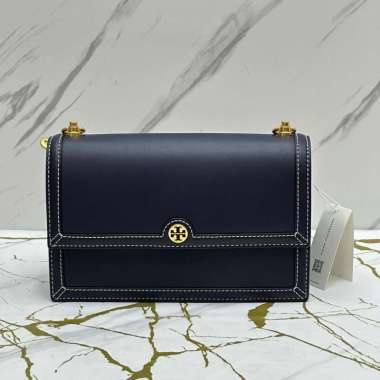 Tory Burch T Monogram Leather Shoulder Bag in Midnight