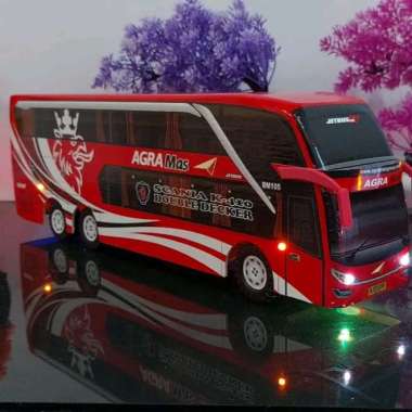 Miniatur Bus Bis Agra Mas Double Decker Plus Lampu Multicolor
