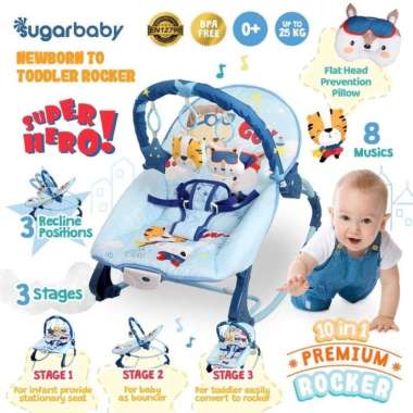 Sugar Baby 10 in 1 Premium Bouncer - Sugar Baby - My Rocker Blue Sup Hero