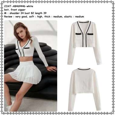 AB469446 Crop Cardigan Pendek Rajut Knit Lengan Panjang Putih White Wanita Korea Import