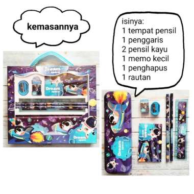 Paket Alat Tulis Study Set Stationery Karakter Astronot Kids Boy Girl Multicolor