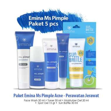 Paket Skincare Emina Antri Jerawat Ms Pimple Murah 5 Pcs - 5 In 1