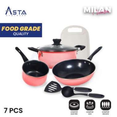 Asta Panci Set 7pcs Milan / Cookware Set 7 pcs Pink / Panci Set Anti Lengket Food Grade / Panci Set