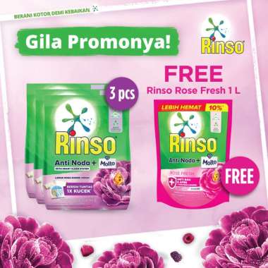 Buy 3 Get 1 - Rinso Molto Deterjen Bubuk Detergent Perfume Essence [1.8 Kg] Free Rinso Molto Rose Detergen Cair [1 L]