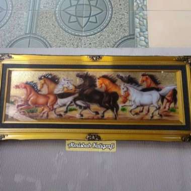 Relief Kuningan Motif Lukisan kuda liar warna timbul 145x60cm artistik mewah