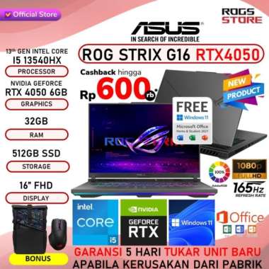 ASUS ROG STRIX G16 G614JU RTX4050 CORE I5 13540HX 32GB 512 SSD OHS 16"
