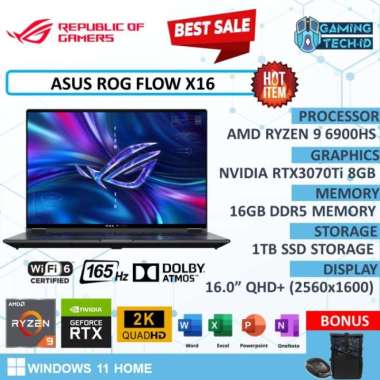 TERLARIS READY Laptop Gaming Asus ROG Flow X16 RTX3060 Ram 16gb 1TBSSD
