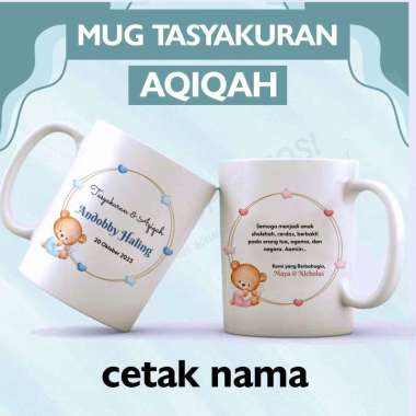 Mug Custom Aqiqah / Souvenir Tasyakuran Aqiqah Custom Design 9 Packaging standar