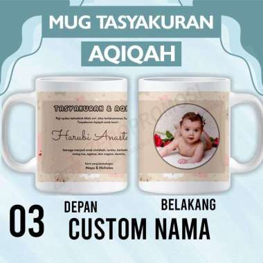 Mug Custom Aqiqah / Souvenir Tasyakuran Aqiqah Custom Design 3 Packaging standar