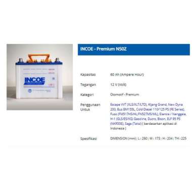 Aki mobil N50Z Incoe PREMIUM 55D26R 60AH -36360 IN