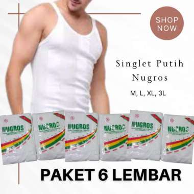 6 LEMBAR KAOS DALAM PRIA DEWASA DAN REMAJA - 6 SINGLET PUTIH NUGROS - SETENGAH LUSIN KAOS KUTANG PRI