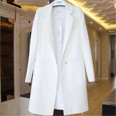 ZS POCKET LONG COAT WANITA/LONG COAT WANITA/BLAZER WANITA PANJANG/LONG COAT Putih M