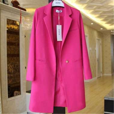 ZS POCKET LONG COAT WANITA/LONG COAT WANITA/BLAZER WANITA PANJANG/LONG COAT Pink fanta XXL