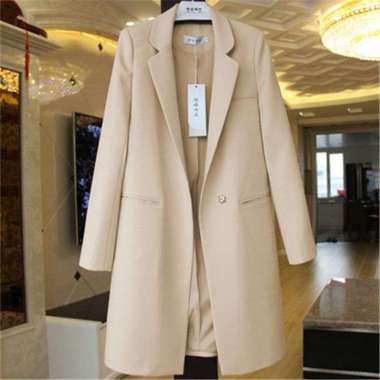ZS POCKET LONG COAT WANITA/LONG COAT WANITA/BLAZER WANITA PANJANG/LONG COAT Cream XXL