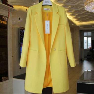 ZS POCKET LONG COAT WANITA/LONG COAT WANITA/BLAZER WANITA PANJANG/LONG COAT Kuning XXL
