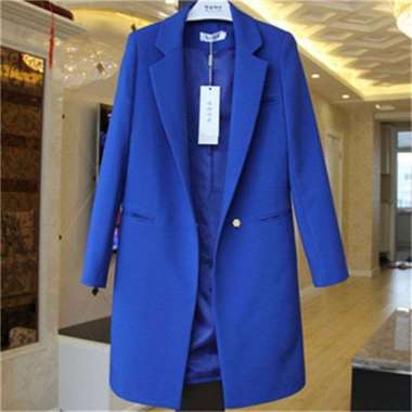 ZS POCKET LONG COAT WANITA/LONG COAT WANITA/BLAZER WANITA PANJANG/LONG COAT Biru tua XXL
