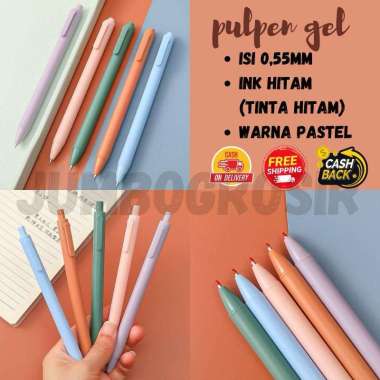 Pena cetekan warna pastel / Pulpen gel tinta hitam 0.55mm ORANGE