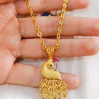 Set Kalung Liontin Burung Merak Koleksi Josean Elegant Emas Asli