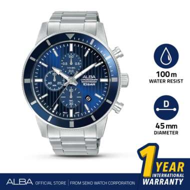 ALBA Jam Tangan Pria AM3955 Quartz Chronograph Stainless Steel Silver Watch