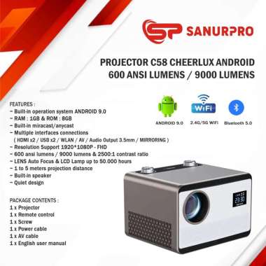 Proyektor Cheerlux C58 Android dengan Fokus Otomatis dan Keystone Correction