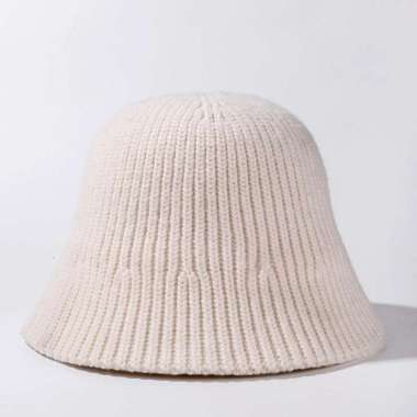 Verish Topi Bucket Rajut Polos Tebal Topi Wanita Korea Dilipat Topi Cewe Putih