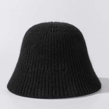 Verish Topi Bucket Rajut Polos Tebal Topi Wanita Korea Dilipat Topi Cewe Hitam