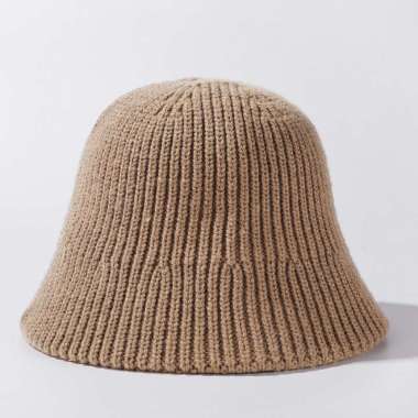 Verish Topi Bucket Rajut Polos Tebal Topi Wanita Korea Dilipat Topi Cewe Cokelat