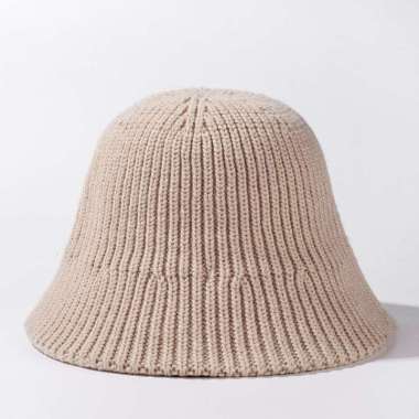 Verish Topi Bucket Rajut Polos Tebal Topi Wanita Korea Dilipat Topi Cewe Krem