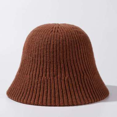 Verish Topi Bucket Rajut Polos Tebal Topi Wanita Korea Dilipat Topi Cewe Coklat Bata
