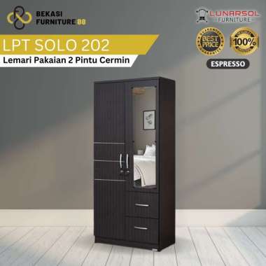 Lemari Pakaian 2 Pintu Kaca Bukaan Lunar Solo 202 - Lemari Murah