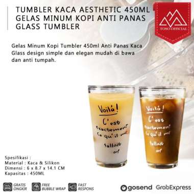 Tumbler Kaca Aesthetic 450ml Gelas Minum Kopi Anti Panas Mug Glass HITAM+SEDOTAN