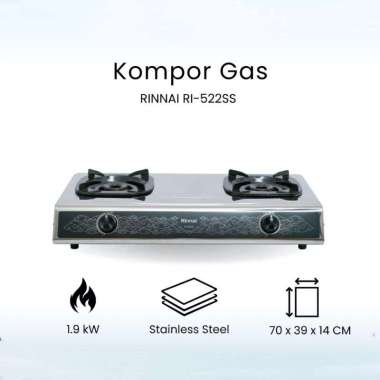 Kompor Gas Rinnai 2 Tungku RI522SS Stainless Api Sun Bunner Kompor Rinnai RI 522SS Kompor 2 Tungku R