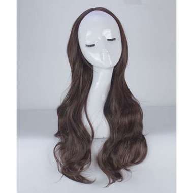 Wig Rambut Cewek Panjang Bergelombang Warna Natural High Quality Wig Women's Curly Hair Dark Brown