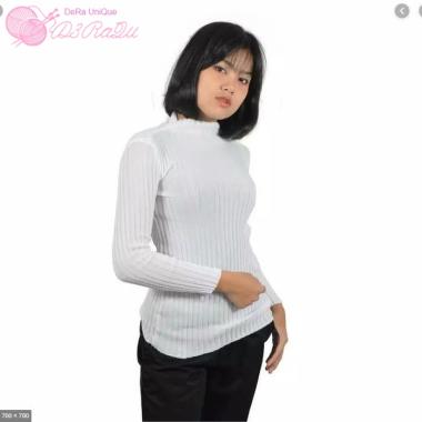 DeRa UniQue Turtleneck Daisy Rajut Salur / sweater / sweater rajut / rajut salur Putih