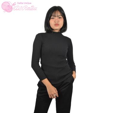 DeRa UniQue Turtleneck Daisy Rajut Salur / sweater / sweater rajut / rajut salur HItam