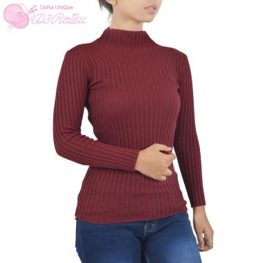 DeRa UniQue Turtleneck Daisy Rajut Salur / sweater / sweater rajut / rajut salur Maroon