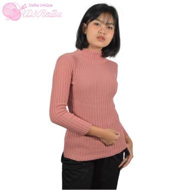 DeRa UniQue Turtleneck Daisy Rajut Salur / sweater / sweater rajut / rajut salur Dusty Pink