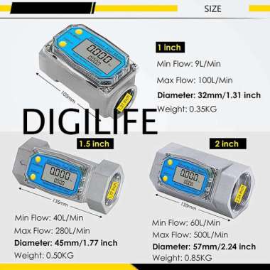 Turbine Flow Meter 1.5 Inch Water Digital 1,5 Inci Solar NPT WG1 Fuel Diesel WG-1 Air Chemical High 