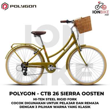 Sepeda City Bike 26 Polygon Sierra Oosten Terbaru Classic Vintage Keranjang Kayu Rotan Alloy Allumunium Sepeda Ibu Wanita Cewek Kota Murah Bagus Green