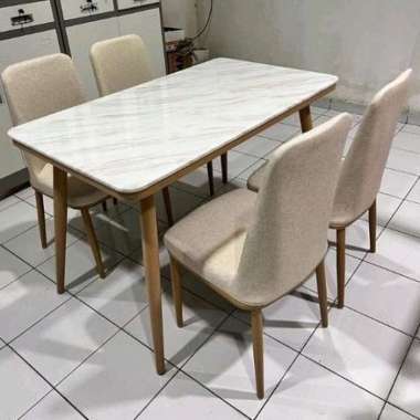 Importa Meja Makan Marmer Meja Cafe Restoran Meja makan besi retro 4 Kursi Cream