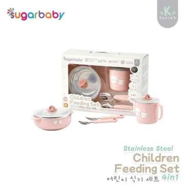 Sugar Baby Stainless Steel Children Feeding Set 4in1 / Alat Makan Bayi Pink