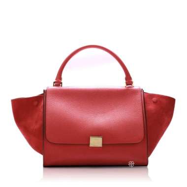 Celine Red Pebbled Leather and Suede Medium Trapeze Bag