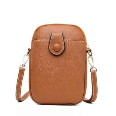 Bossindo Tas Kulit tempat hp - tas selempang kulit wanita Garut asli kulit - Hitam tan/coklat