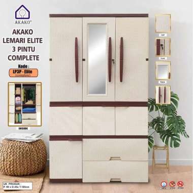 Lemari Pakaian Plastik 3 Pintu Elite + Kaca