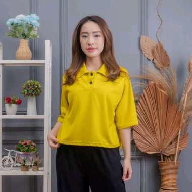 Polo Shirt Wanita Crop Loni Baju Kerah Wanita Baju Wanita Kerja Kuning