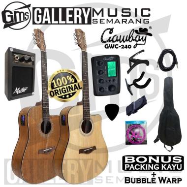 ORIGINAL!!! Gitar Akustik Elektrik Import Merk Cowboy GWC-240 NA GWC 240NS Equalizer Tuner AW-39 PAK